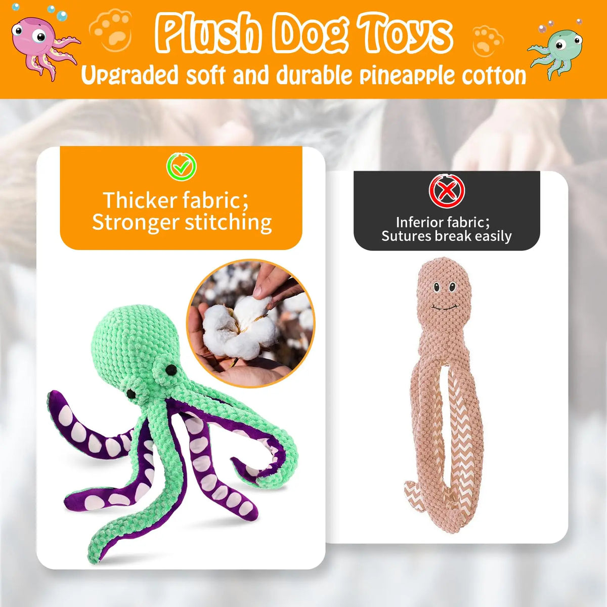 Squeaky Octopus Plush Dog Toys – 4-Pack Interactive Pet Set