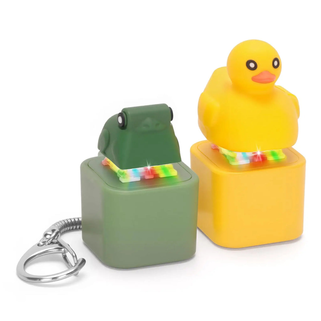 Small Yellow Duck and Frog Keychain, Duck Frog Clicker with LED Light, Adult Stress Relieving and Anxiety Sensing Toy