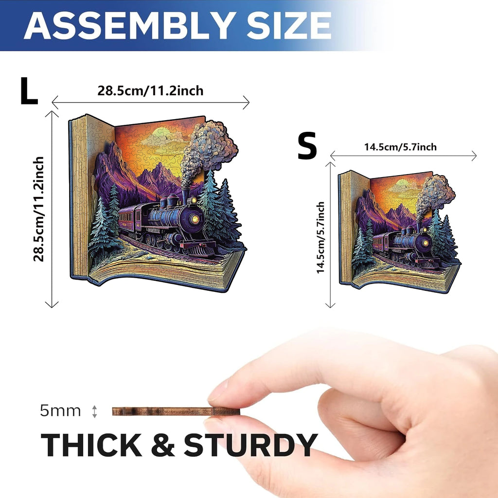 Wooden Jigsaw Puzzle for Adults Unique Train Shape Art Puzzle