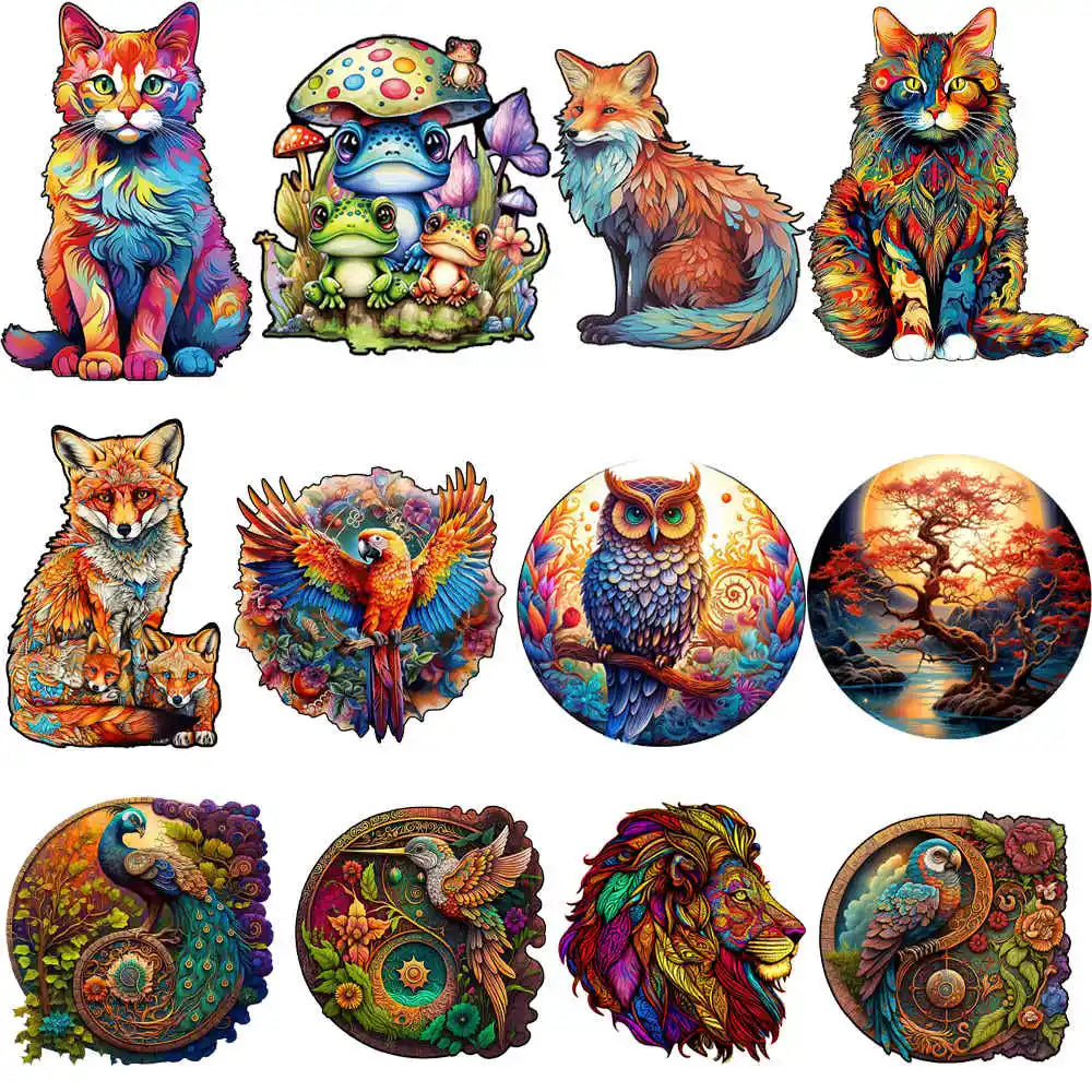 Wooden Animal Puzzle 3D Adult Peacock Bird Fox Jigsaw