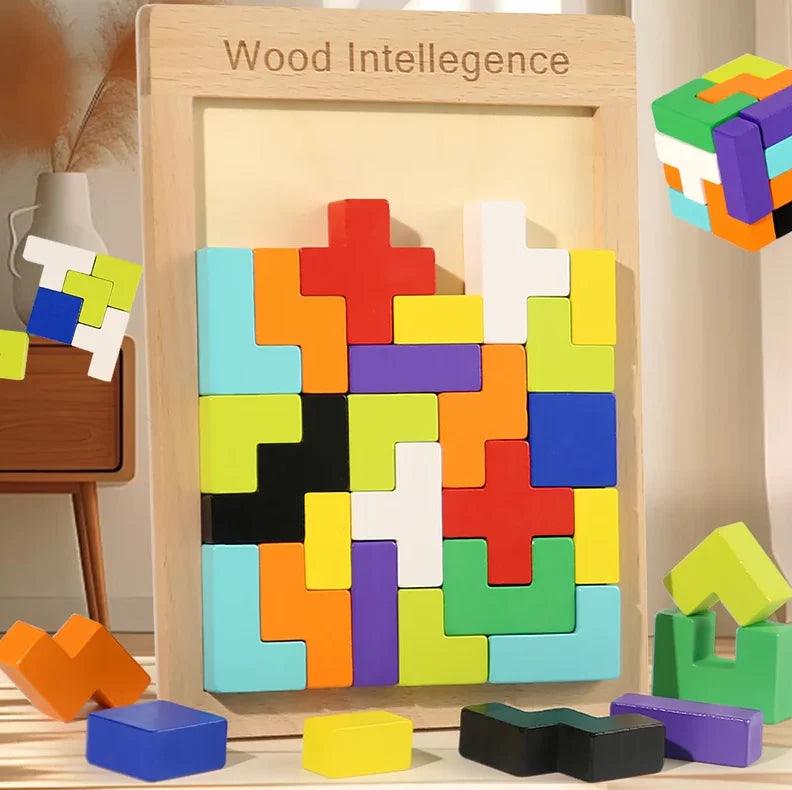 Wooden Tangram Puzzle – Geometric Shape Assembly Board