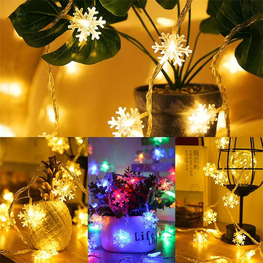 Christmas Snowflake String Lights 10/20/40 LED USB Battery Lights