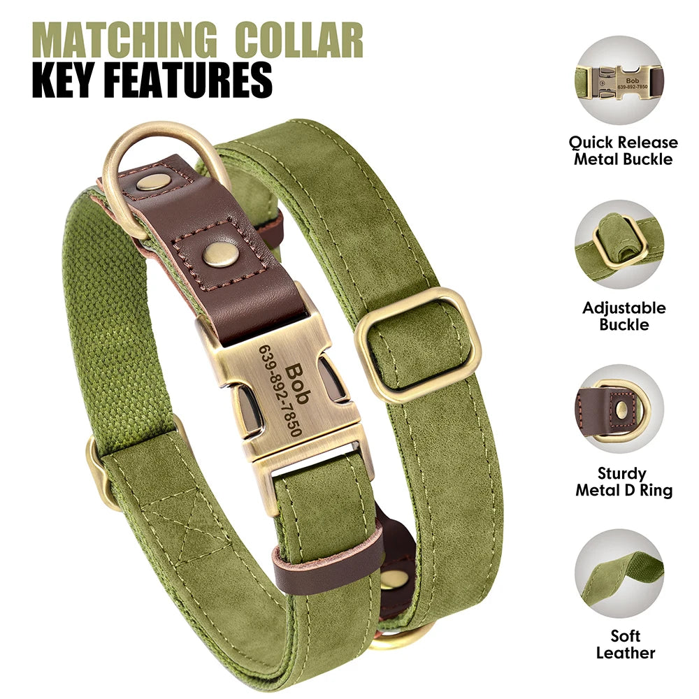 Personalized Dog Collar Leash PU Leather Dog Collars With Walking Lead Rope Free Custom Pet ID Necklace for Small Large Dogs Pug