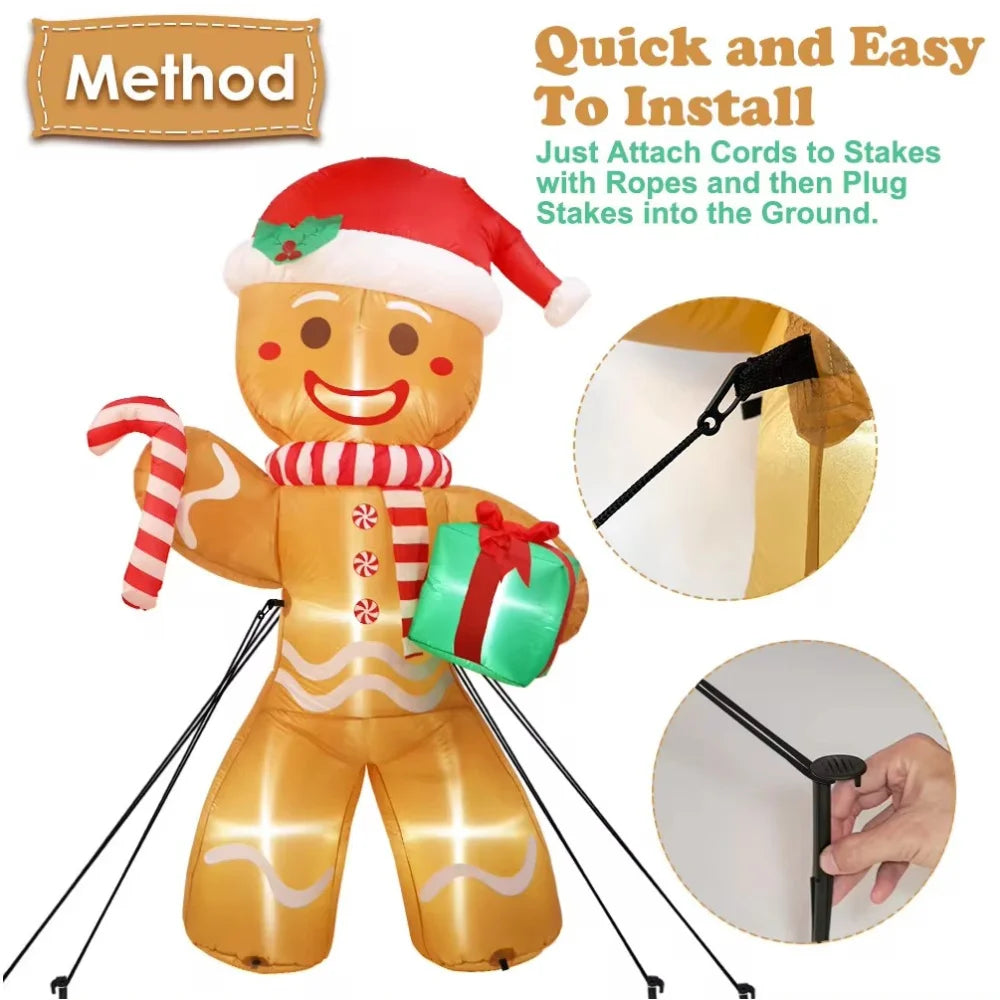 8ft Christmas Inflatable Gingerbread Man with LED Lights