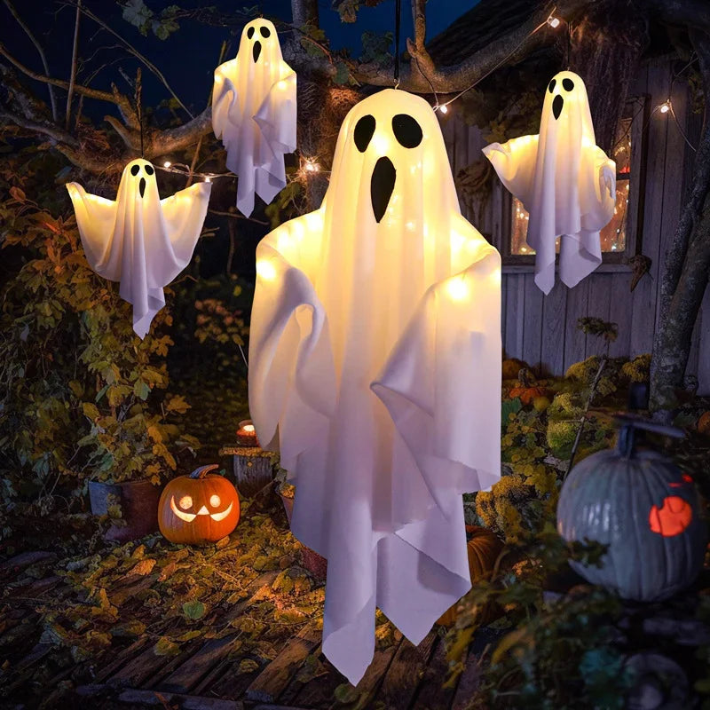 DIY White Ghost Halloween Decoration LED Hanging Light Emitting Styling Light Horror Indoor Party Decoration Atmosphere Light