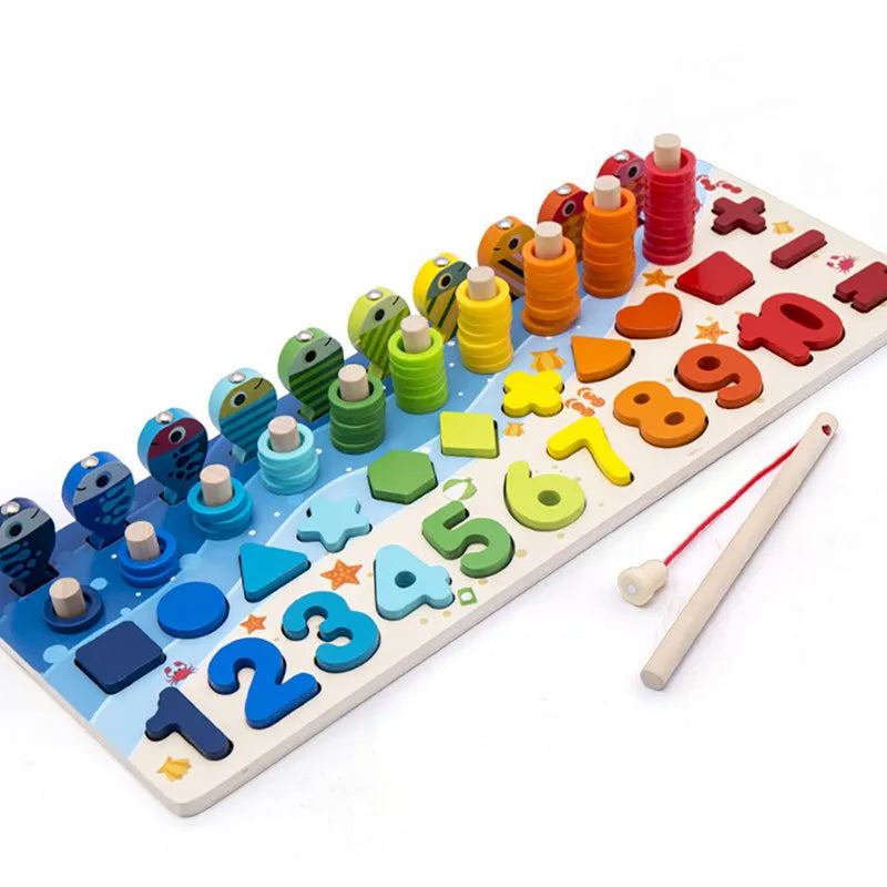 Wooden Math Montessori Toy, Number Sorting and Fishing Game