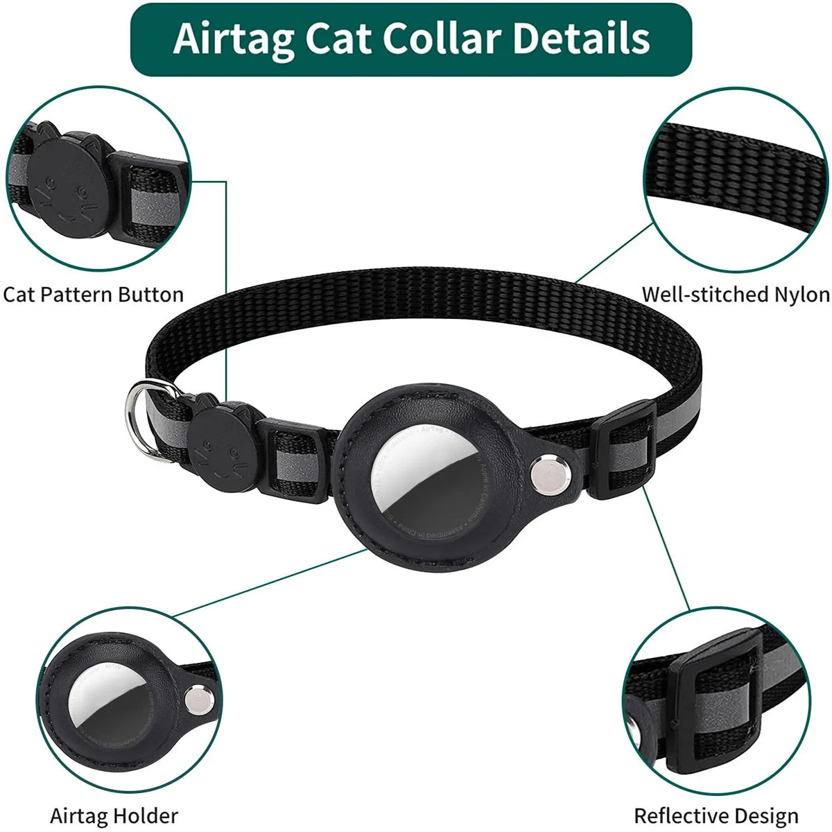 Cat AirTag Collar – Adjustable Reflective Breakaway Collar