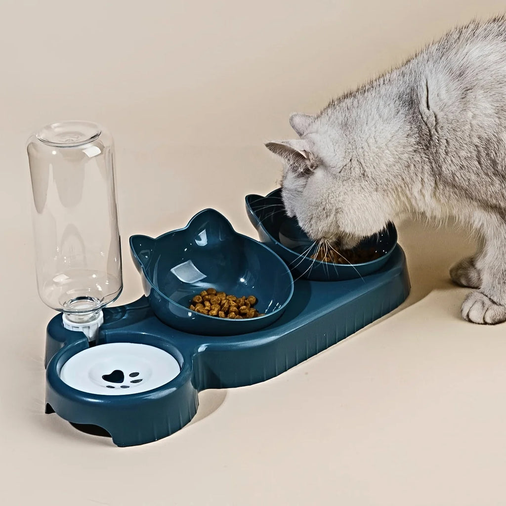 3-in-1 Elevated Cat Food and Water Bowl Set with Dispenser