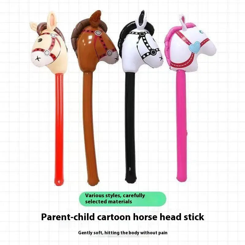 Inflatable Horse Head Stick Toy for Western & Halloween Parties