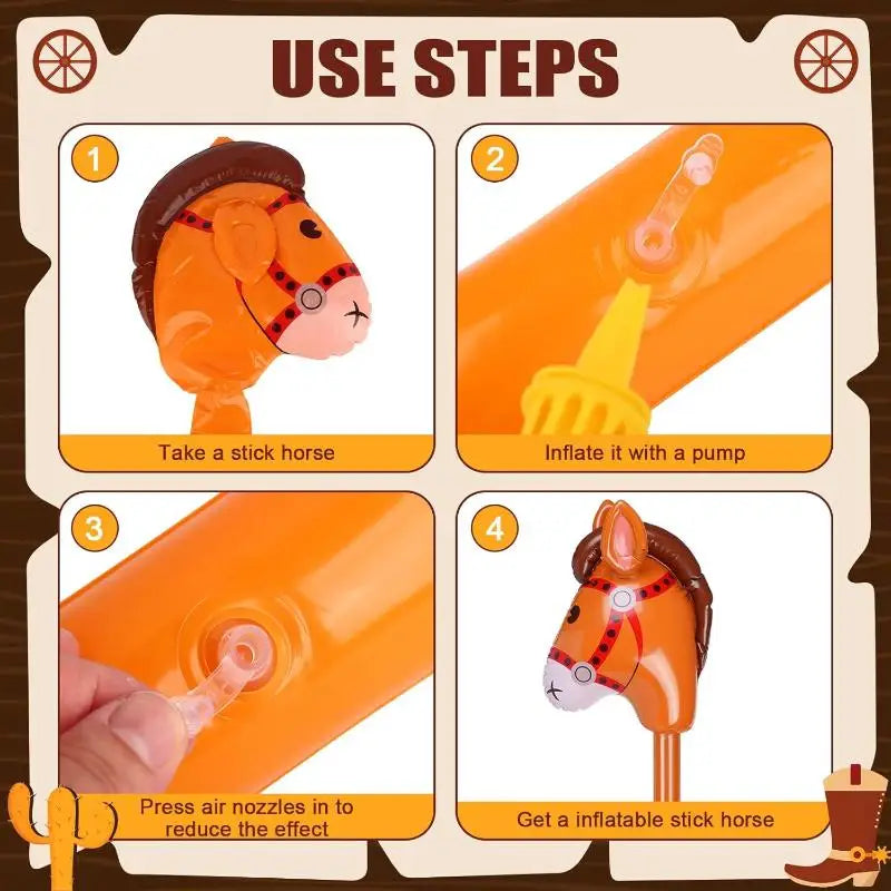 Inflatable Horse Head Stick Toy for Western & Halloween Parties