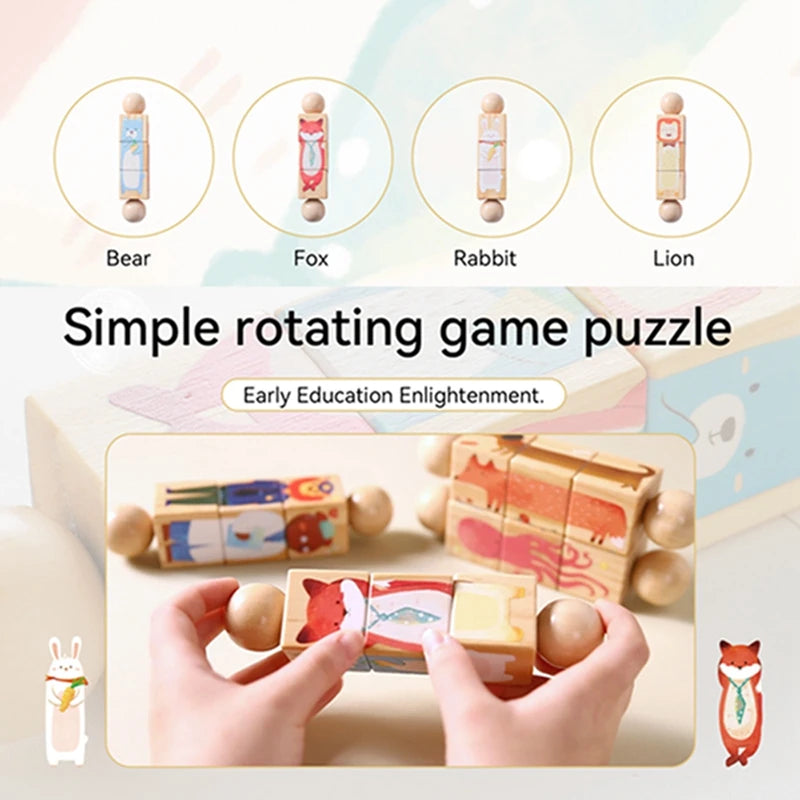 Wooden Baby Puzzle Toy – Rotating Rattle & Hand Bell