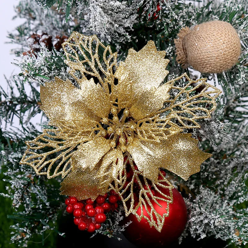 Christmas Tree Decorations 10 Pcs Glitter Flower Ornaments