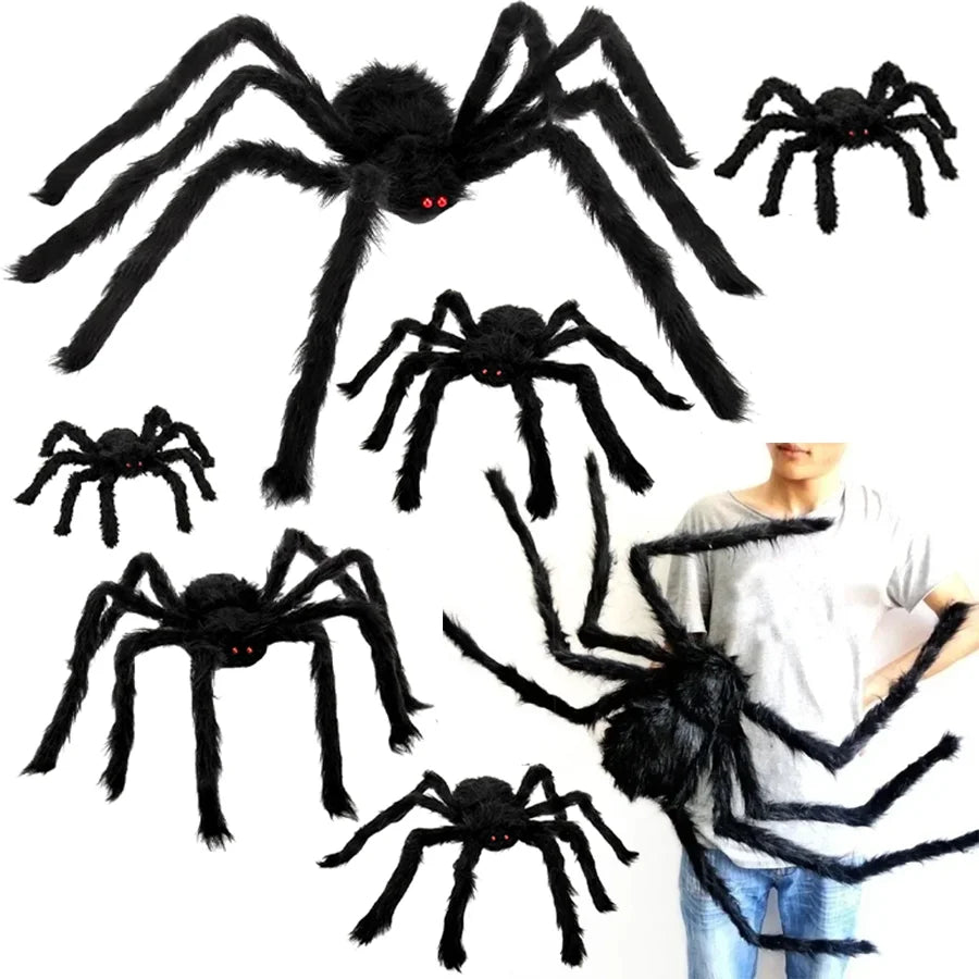 Giant Plush Halloween Spider Decoration, 30–200 cm