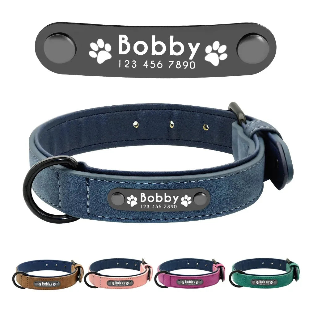 Personalized Leather Dog Collar with Custom Name and Phone Number