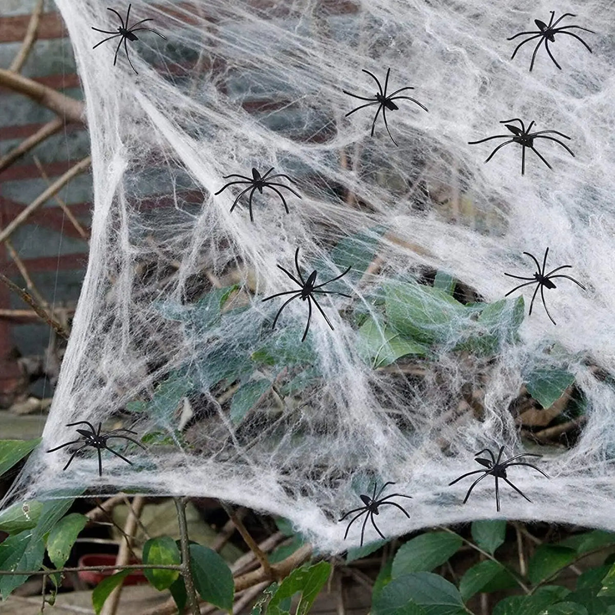 Halloween Spider Web Decoration with Fake Spiders