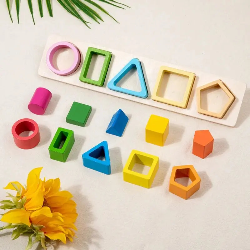 Wooden Shape Sorting Toy – Montessori Stacking Puzzle for Kids