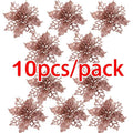Christmas Tree Decorations 10 Pcs Glitter Flower Ornaments