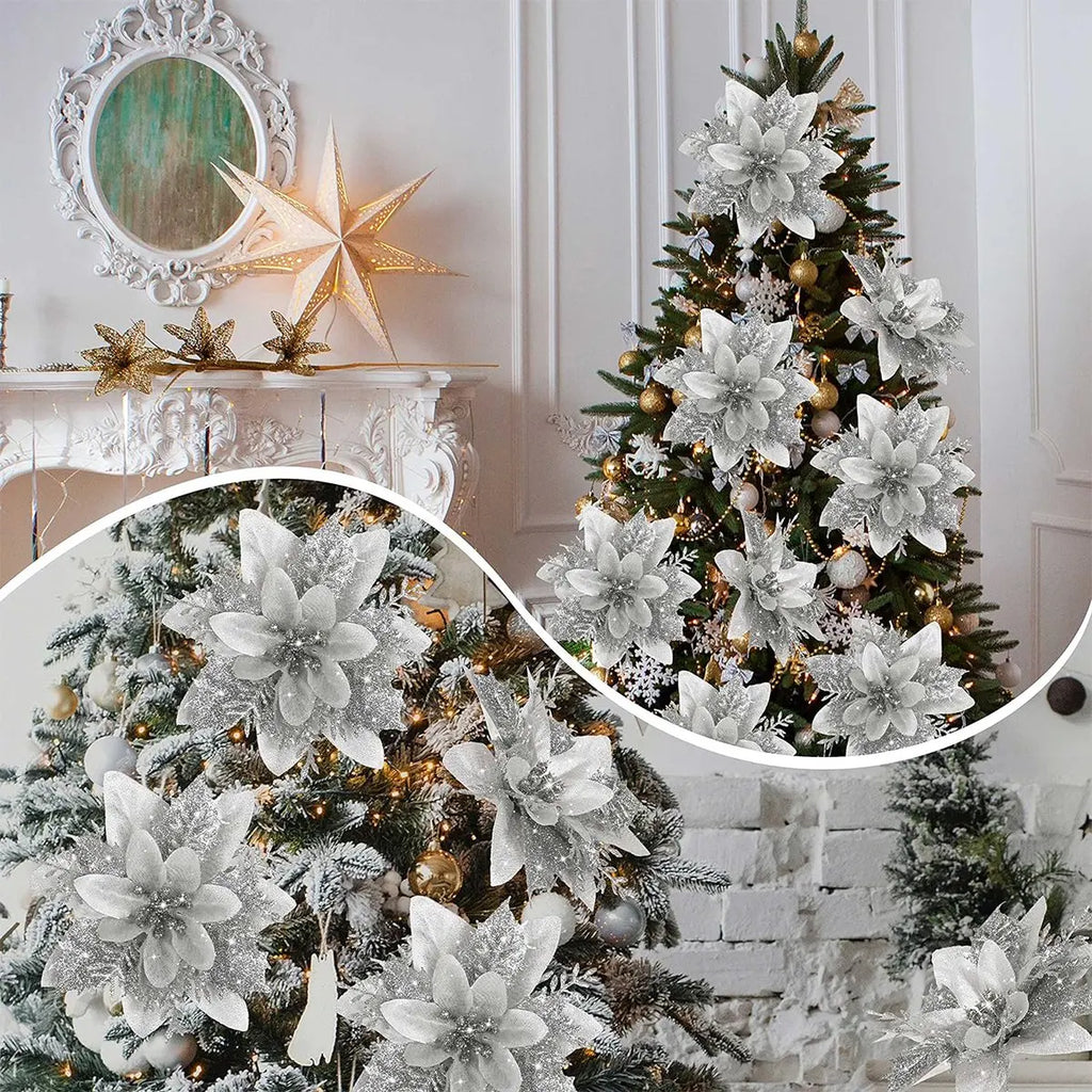 Christmas Artificial Flowers Glitter Tree Hanging Ornaments