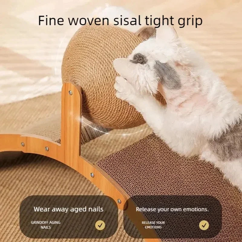 5A-Cat Scratching Ball Wooden Cat Scratcher  Natural Sisal Scratch Board Scratching Column Wear-Resistant Paw Wood Scraper