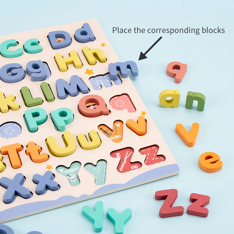 Wooden ABC Puzzle Uppercase Lowercase Alphabet Learning Toy