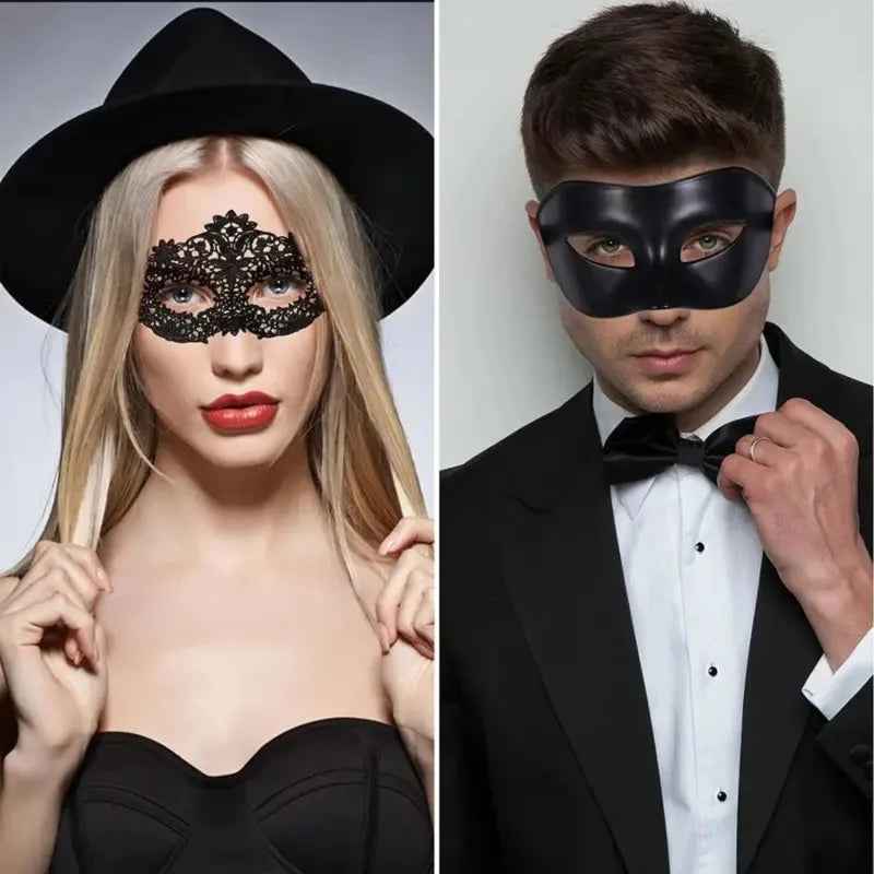 Black Lace Masquerade Masks – 2-Piece Couple Set