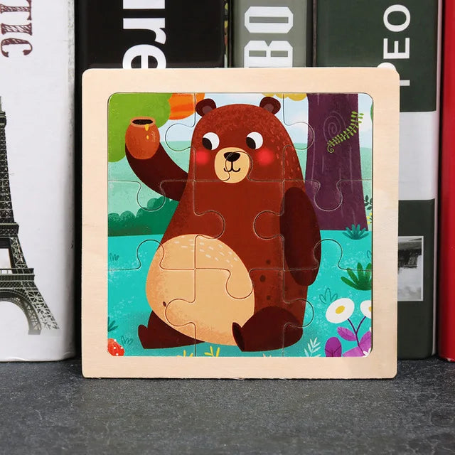 Wooden Animal Tangram Puzzle – 3D Cartoon Jigsaw