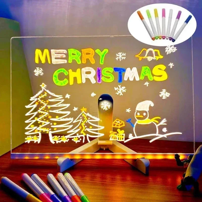 LED Glow Drawing Board – 7 Color Markers & Display Stand
