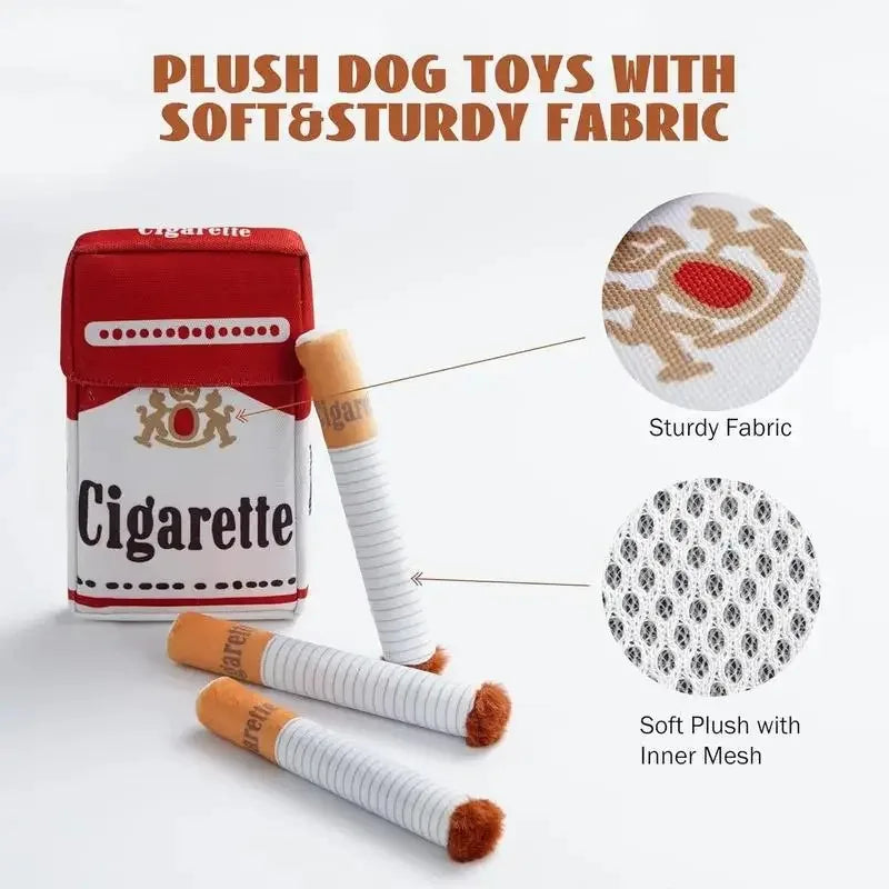 Funny Cigarette-Shaped Plush Dog Chew Toy – Soft Fleece