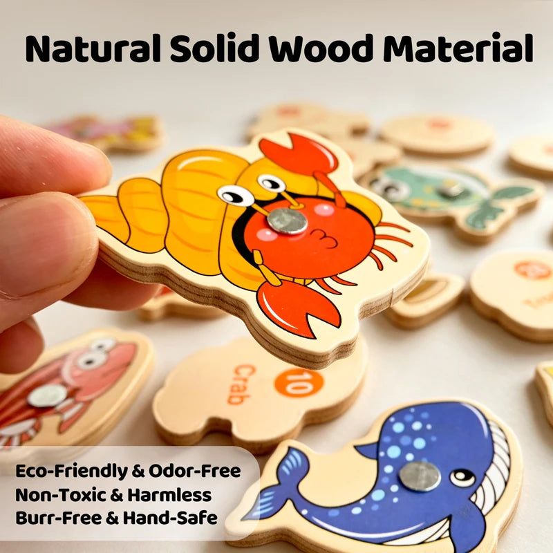 Wooden Magnetic Fishing Toy Montessori Sea Animal Learning Game
