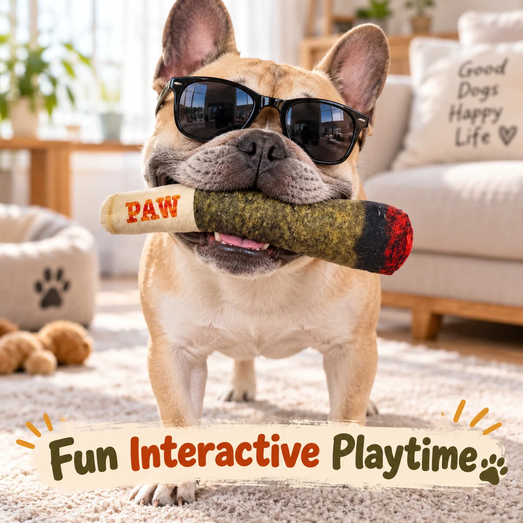 Cigar-Shaped Plush Dog Toy – Funny Squeaky Pet Toy