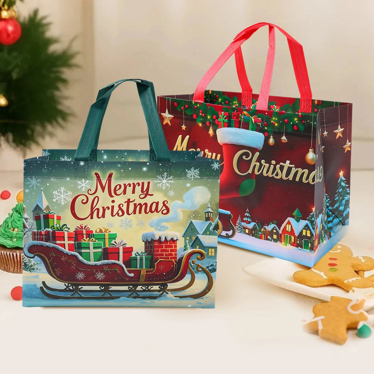 Christmas Gift Bags 4 Pcs Santa Holiday Party Favor Bags