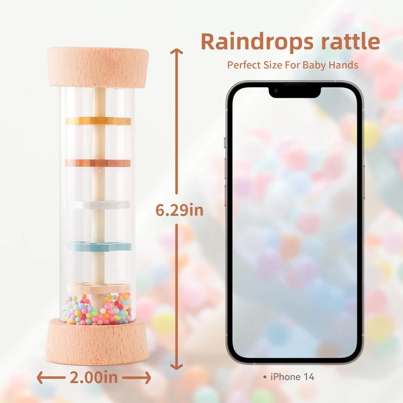 Wooden Montessori Rain Stick – Rainbow Sensory Rattle