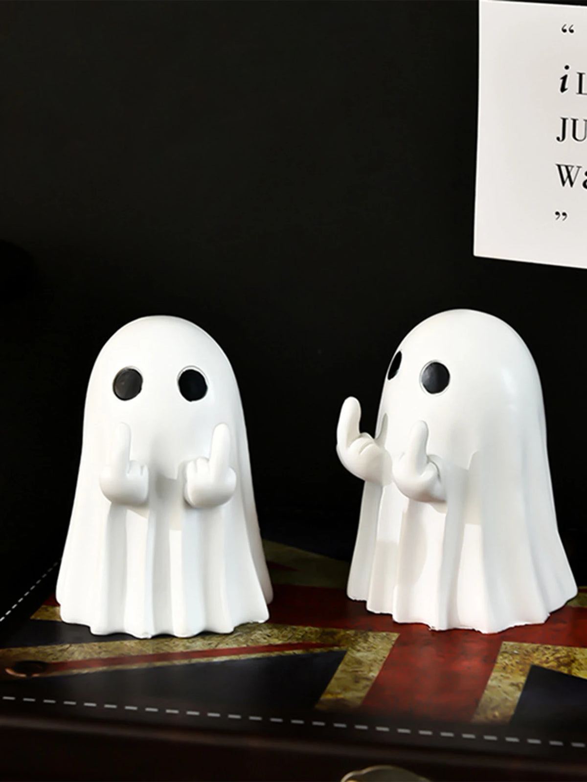 Funny Middle Finger Ghost Statue for Halloween Home Decor