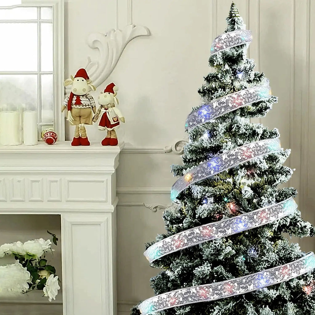 Christmas Ribbon String Lights DIY Fairy Light Tree Decoration