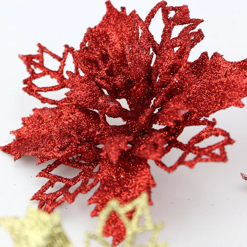 Christmas Tree Decorations 10 Pcs Glitter Flower Ornaments