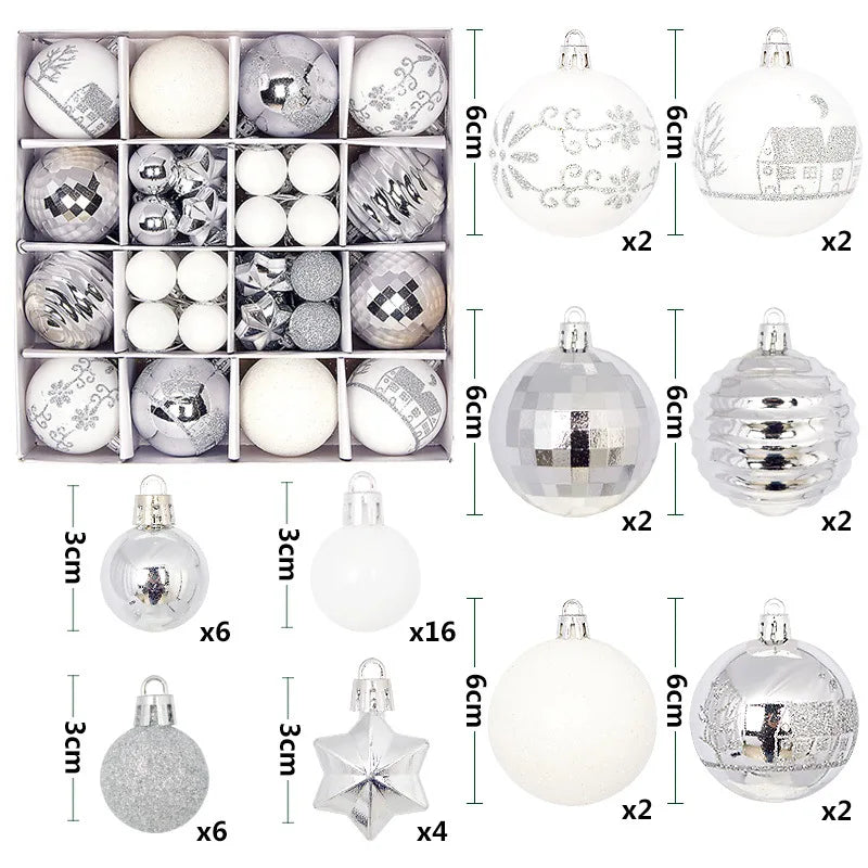 Christmas Ball Ornaments 44 Pcs 3-6CM Christmas Tree Decor Set