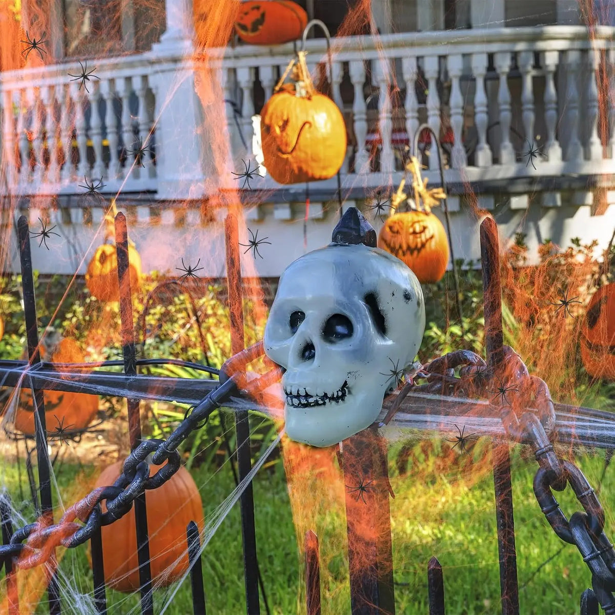 Halloween Spider Web Decoration with Fake Spiders