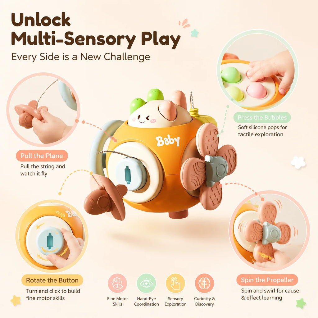 Baby Montessori Sensory Toy – Cute Animal Suction Cup Spinner