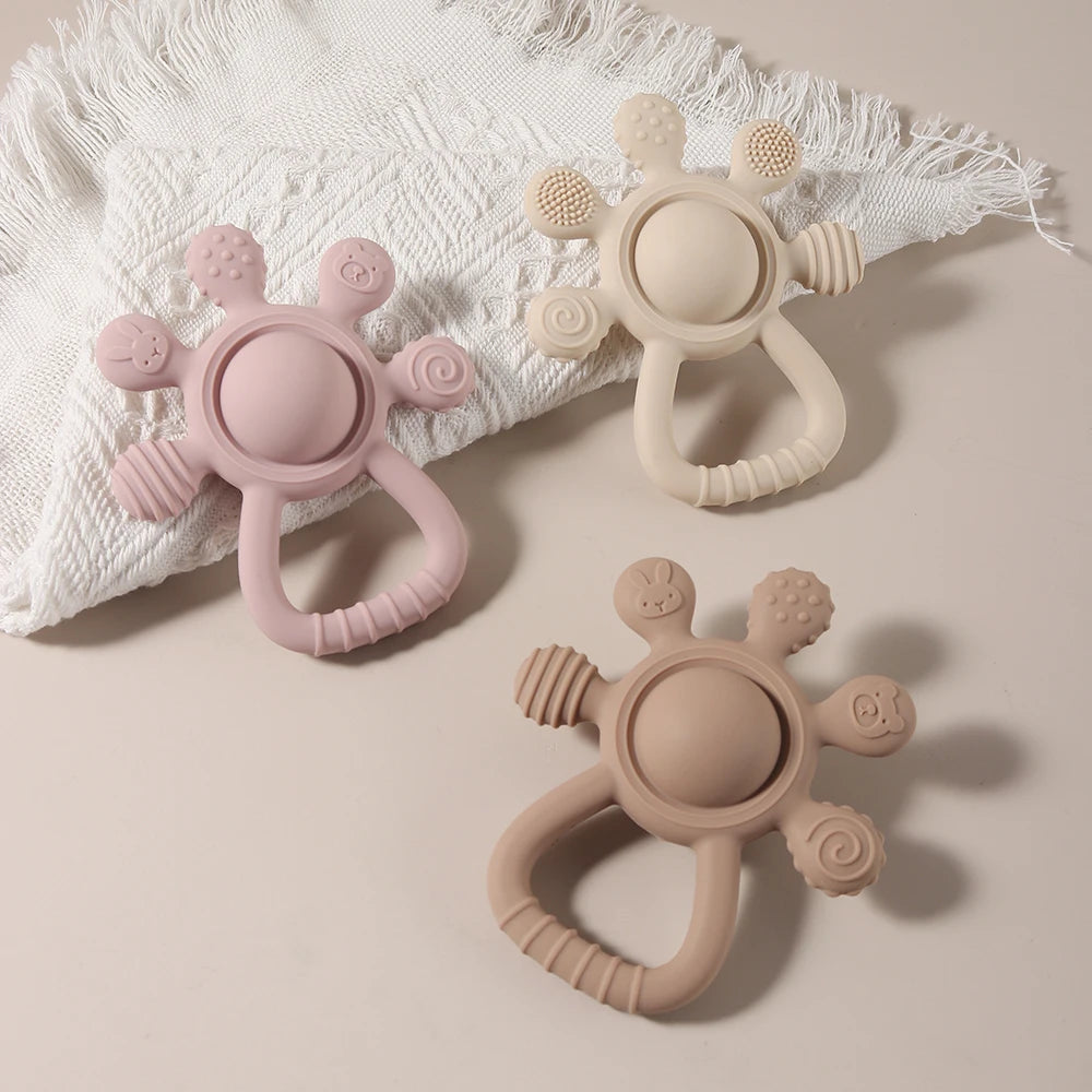 Silicone Bunny Teether – Baby Palm Rattle Toy