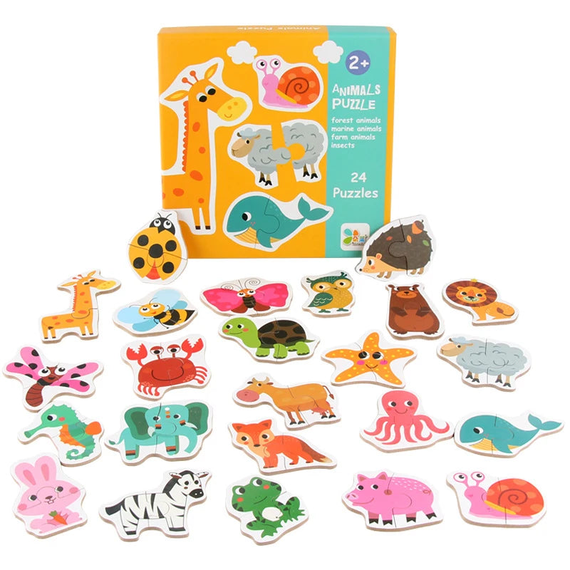 Wooden Matching Puzzle Kids Animal Fruit Traffic Jigsaw Toy