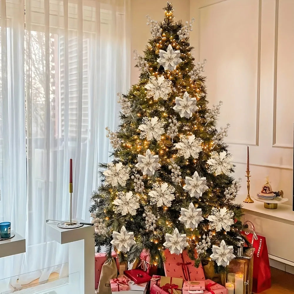 Christmas Artificial Flowers Glitter Berry Bouquet Tree Decor