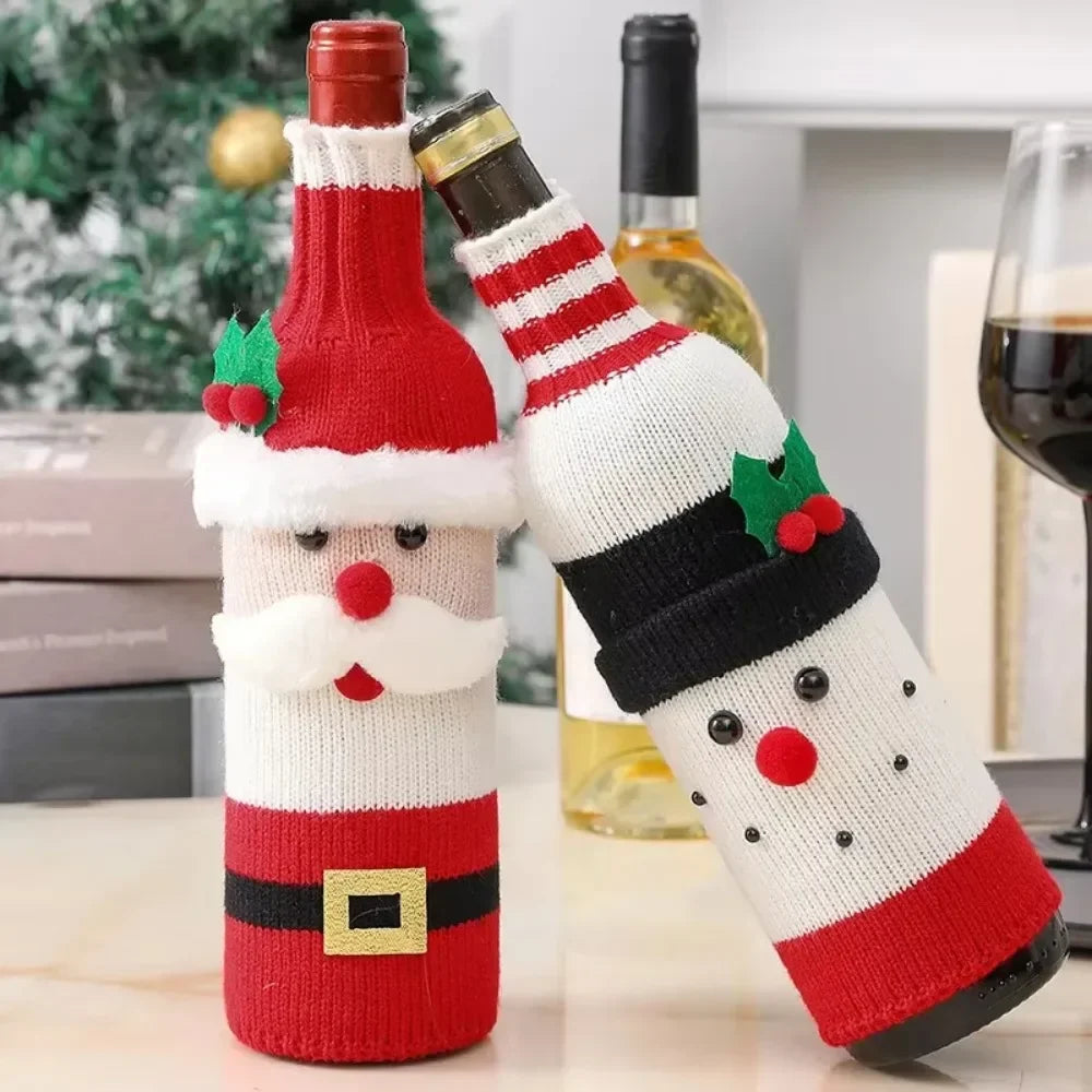 Christmas Wine Bottle Cover Santa Snowman Holiday Table Decoration