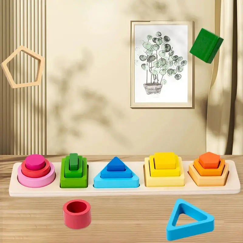 Wooden Shape Sorting Toy – Montessori Stacking Puzzle for Kids