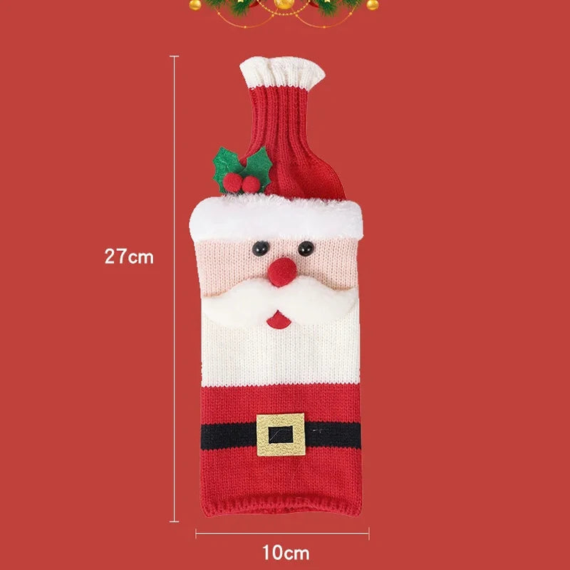 Christmas Wine Bottle Cover Santa Snowman Holiday Table Decoration