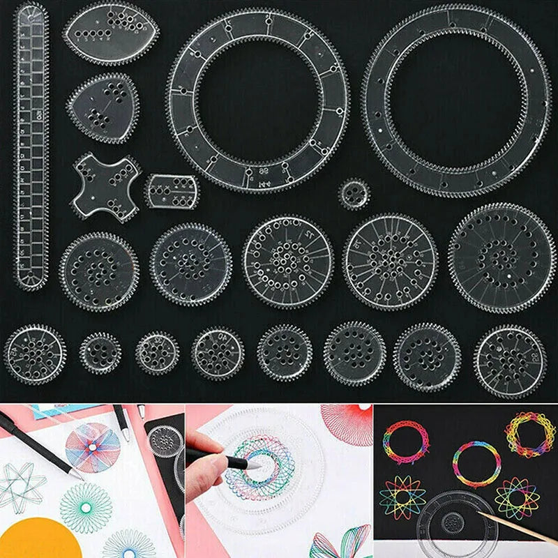 Spirograph Drawing Set with Interlocking Gears and Geometric Wheels