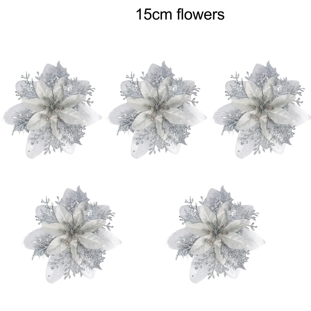 Christmas Poinsettia Flowers Artificial Tree Ornaments 5/10/15/20 Pcs