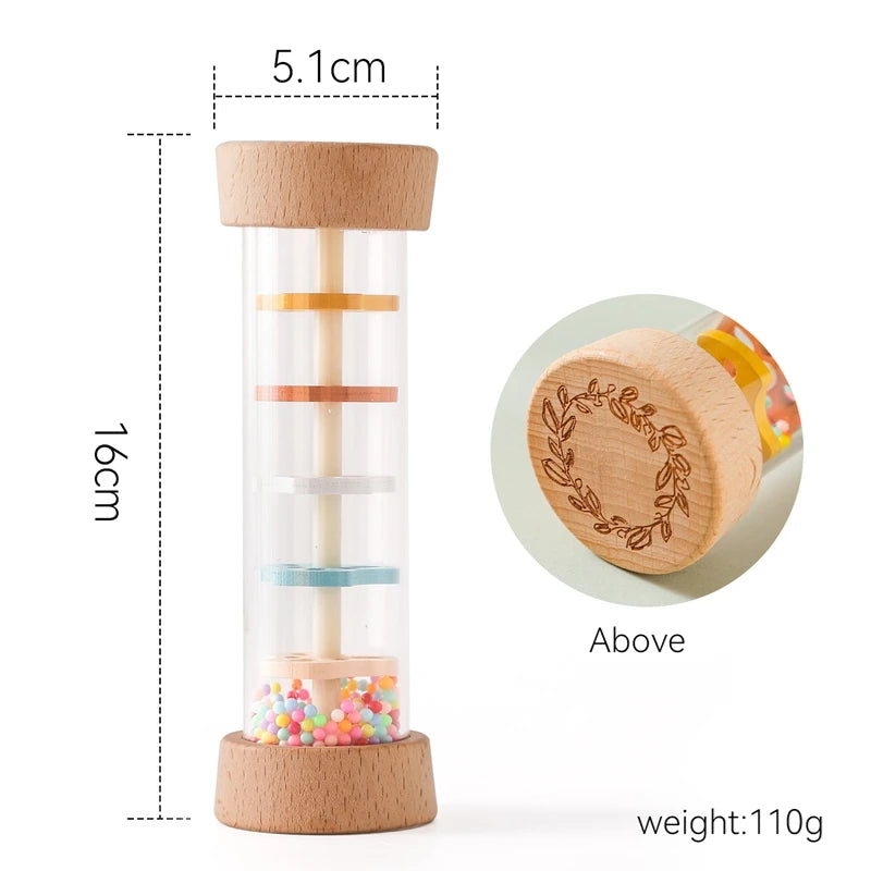 Wooden Montessori Rain Stick – Rainbow Sensory Rattle
