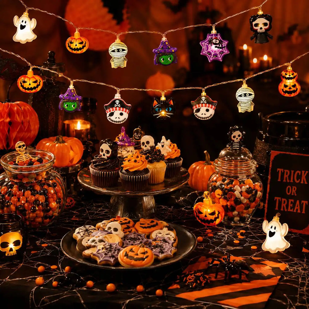 Halloween LED String Lights with Ghost, Pumpkin & Skeleton Designs