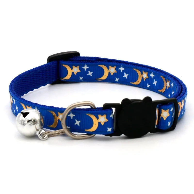 Adjustable Paw Print Pet Collar with Bell for Cats & Small Dogs