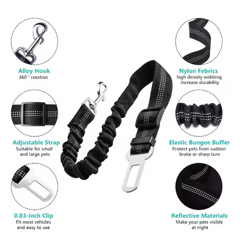 Adjustable Dog Car Seat Belt with Shock-Absorbing Leash
